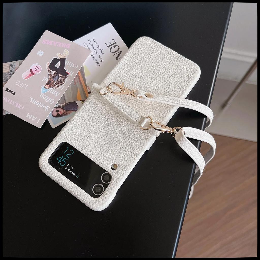Crossbody PU Leather Phone Case for Samsung Galaxy Z Flip 6 5 4 3 Flip6 Flip5 Flip4 Flip3 5G Protective Shockproof Cover