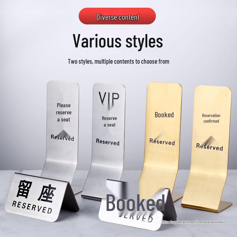Gold Stainless Steel Reserved Table Card & No Smoking Sign Silver Low Reservation