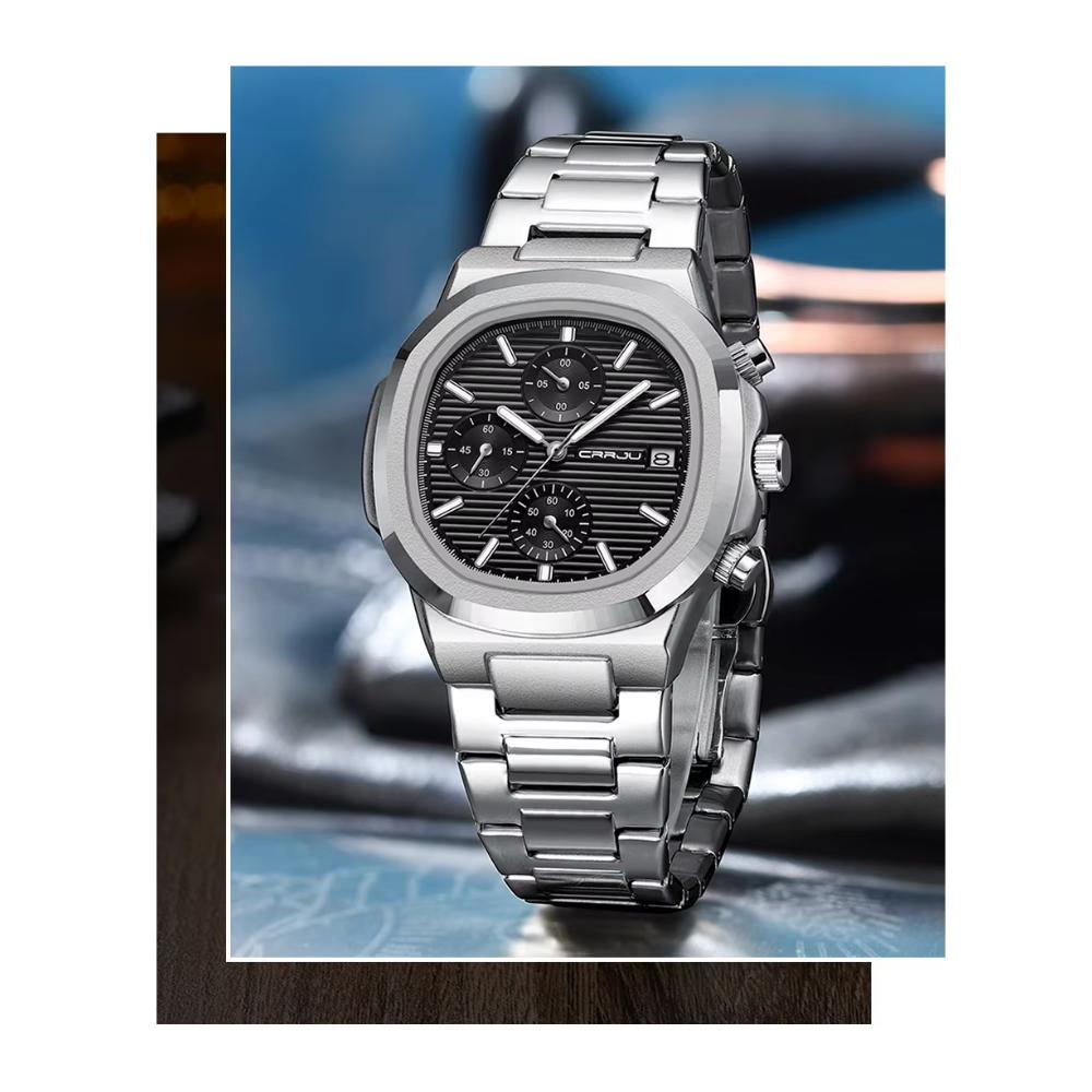 Herrenuhren, luxuriöse, sportliche Chronographen-Armbanduhren für Herren, Quarz-Edelstahlband, Uhr mit Leuchtzeigern