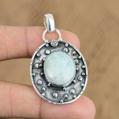 Vrouwendag Deal 925 Zilver Ovaal Amazoniet Edelsteen Hartchakra Verjaardag Hanger