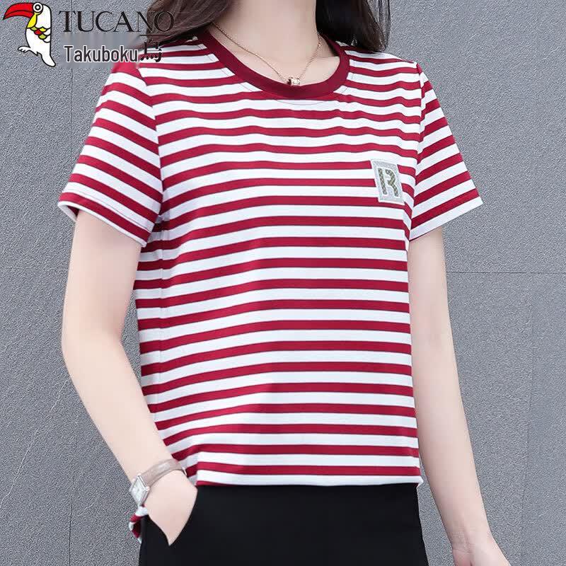 Woodpecker Women's Plus Size Striped Cotton Blend T-Shirt
