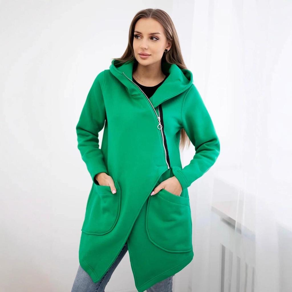 Hooded Sports Fleece Sweatshirt Casual Long-sleeved Zipper Jacket Women's Plus-size Solid Color Jacket