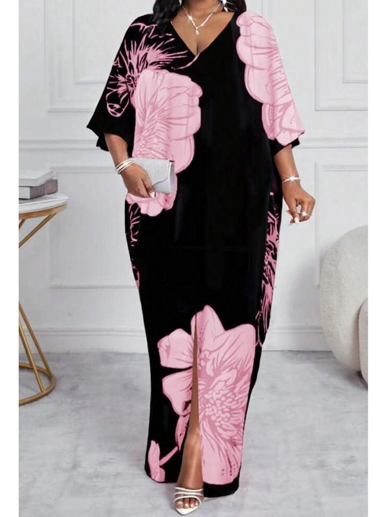 2026 European Summer Women's V-Neck Long Print Casual Fashion Dress