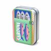 Retro Sardine Print Mini Metal Storage Tin, Portable Hinged Box for Earbuds Jewelry Pills Coins Travel Desk