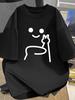Unisexs 100 Cotton Short Sleeve TShirt Black Casual Summer Tee with Playful Smiling Stick Figure Peace Sign Graphic
