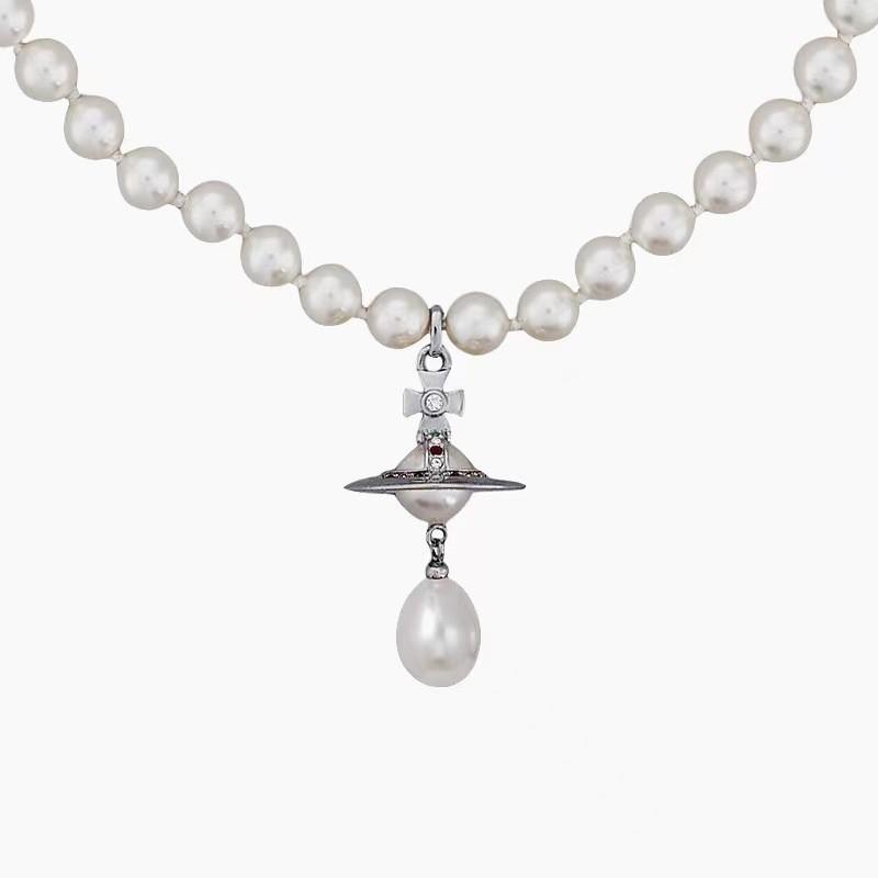 Empress Saturn Pearl Necklace With Geometric Pendant For Women