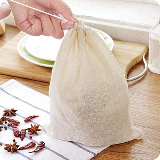 Cotton Filter Bags Strainer Drawstring Type Strong Filtration 50 Pieces.