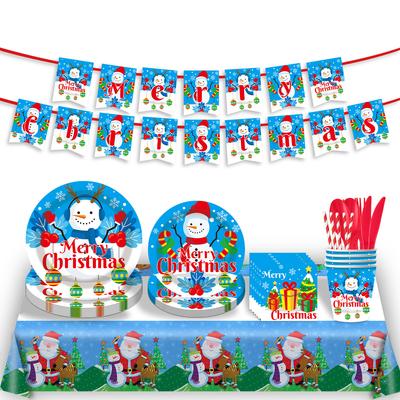 Christmas Party Cutlery Set Disposable Plates Cups Knives Forks Spoons Banners Tablecloths Birthday Christmas Party Supplies