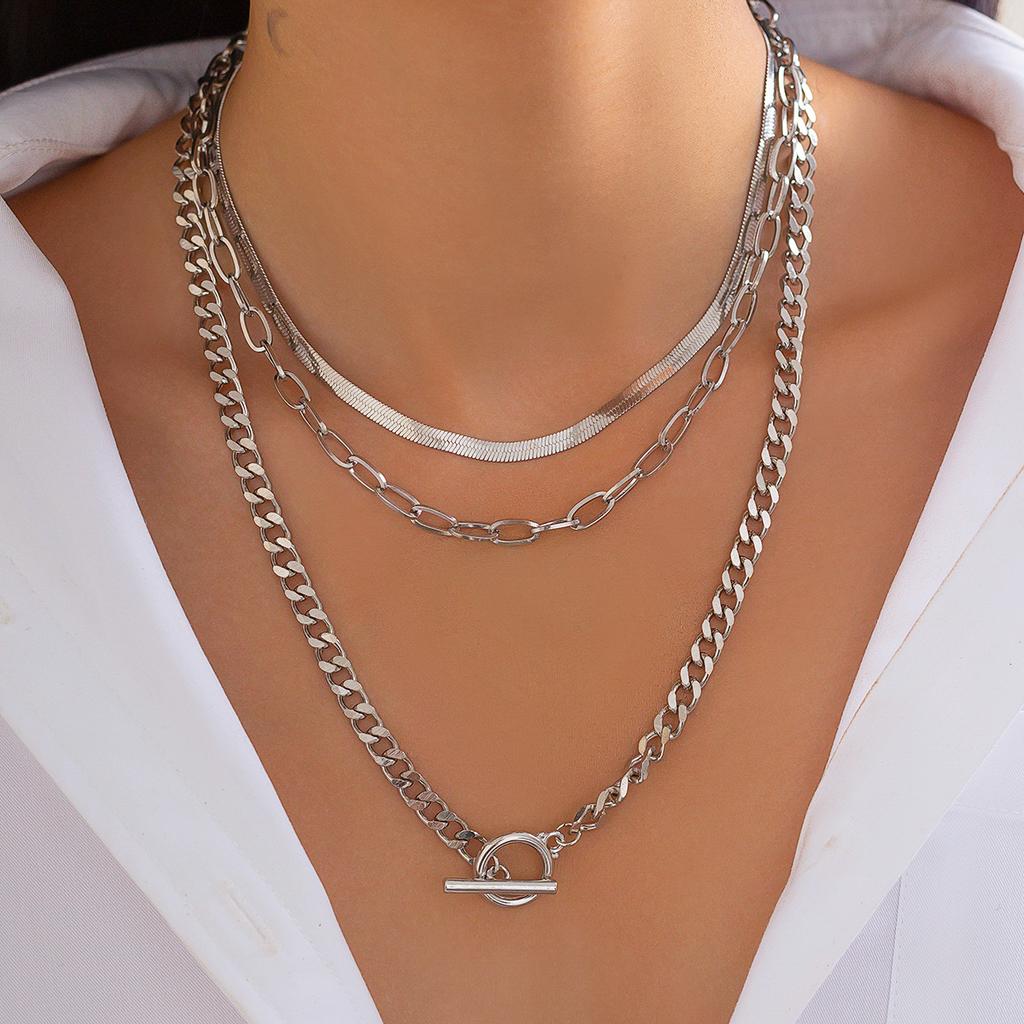 NECKLACE Multi-layer Round Bead Snake Bone Chain Jewelry, Punk Stacked Wearing Cold Wind Necklace Women