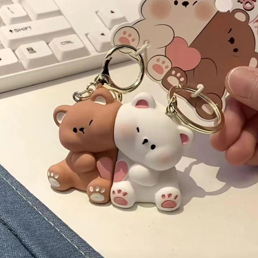 Cartoon Bear Couple Magnetic Keychain Set Resin Love Themed Keyring for Couples and Friend Bag Decoration Accessories