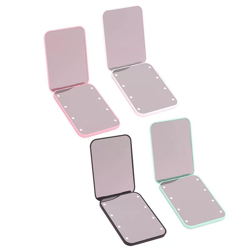 Mini Kompaktowe Lustro do Makijażu LED ze Światłem Powiększające 2x Małe Kieszonkowe Przenośne Podróżne Różowe Czarne Składane Kosmetyczne Lustra Toaletowe