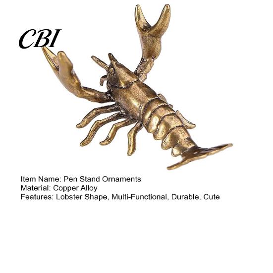 Tea Table Decoration Accessory Brass Lobster Figurine, Multifunctional Ornament for Pet Lid Rest Brush Cute Animal Shaped Pen Stand Holder Paperweight