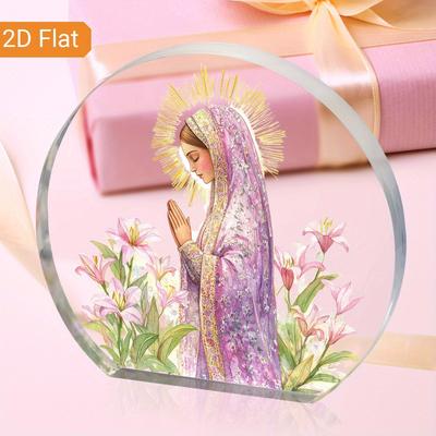 1pc Virgin Mary Acrylic Religious Decorative Plaque with Lilies Wreath - Vintage Style Tabletop Ornament for Christmas & All Holidays 