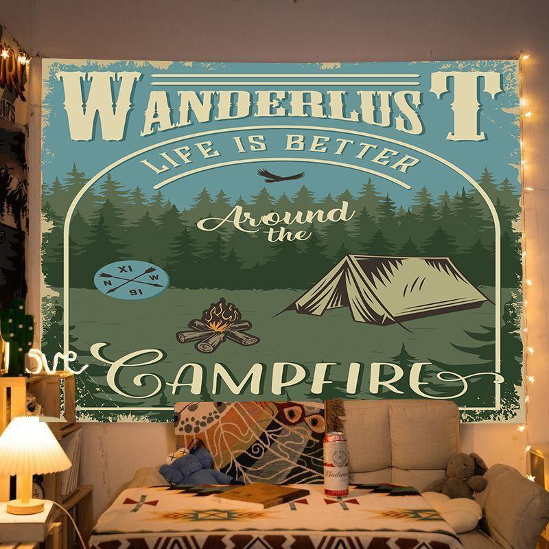 Vintage Backdrop Fabric, Camping Wall Decor, Bedroom Headboard Hanging, Dorm Room Tapestry