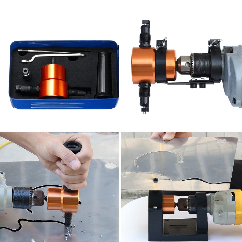 Silver+ Orange B14355 Double Headed Sheet Metal Nibbler Drill Attachment Metal Cutter with Extra Punch New