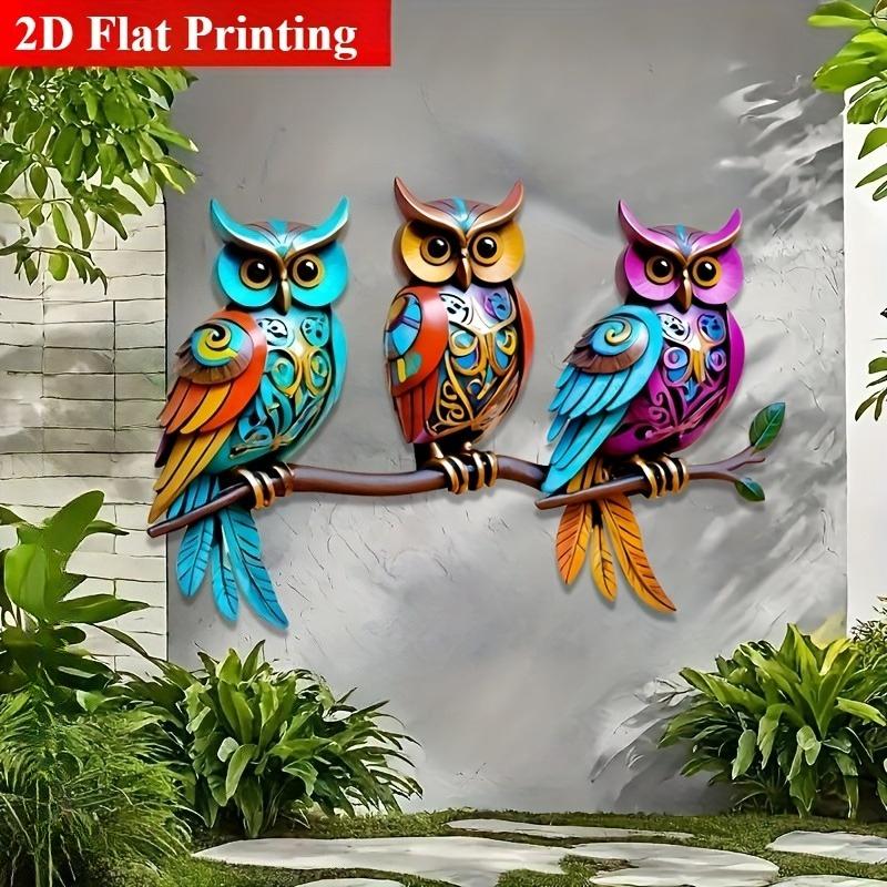 2D Flat, 1pc, Bohemian Style Three Owl Metal Wall Art Decoration, Courtyard, Living Room And Bedroom Outdoor Fence Decoration