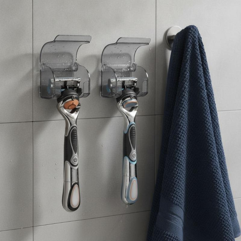 2Pcs Manual Shaver Rack Bathroom Organization Drainage Self-adhesive Storage Rack For Travel Packinging
