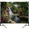 2D Tropical Nature Backdrop, Waterfall Palm Tree Pool Background for Home Decoration