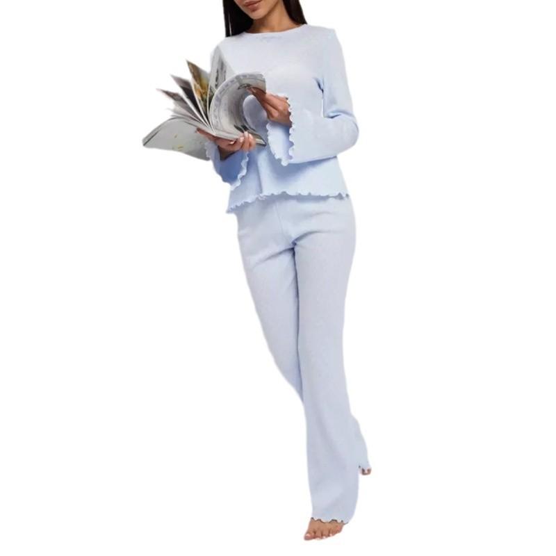 Europe, America, exquisite pajama set, knitted long-sleeved trousers, two-piece loungewear