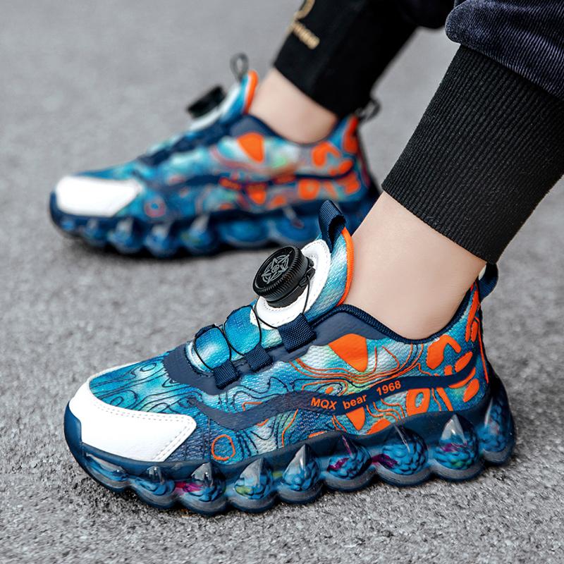 28-39 Children's Plus Size Fashionable Breathable Luminous Mesh Rotating Buckle Casual Sports Shoes Running Shoes