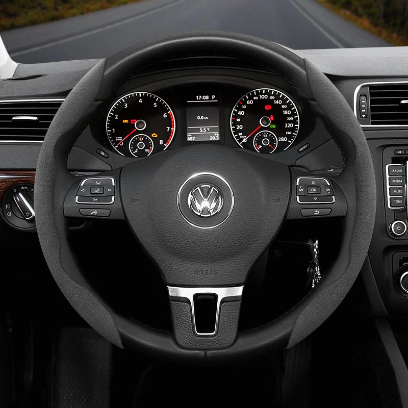 Suitable for Volkswagen Anti-Slip Buckle Segmented Suede Steering Wheel Cover Suitable for Polo Golf 5 6 7 Gol Cc Passat B6 B8 Jetta Scirocco T4