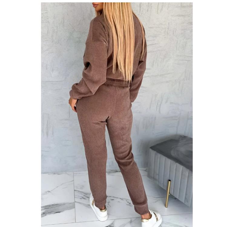 Ensemble décontracté pour femmes automne/hiver 2024 européen/américain couleur unie col rond pull et pantalon long