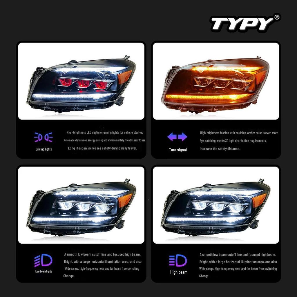 Compatible with 09-12 Toyota RAV4: LED Devil Eye Headlight Assembly, Daytime Running Lights, Sequential Turn Signals.