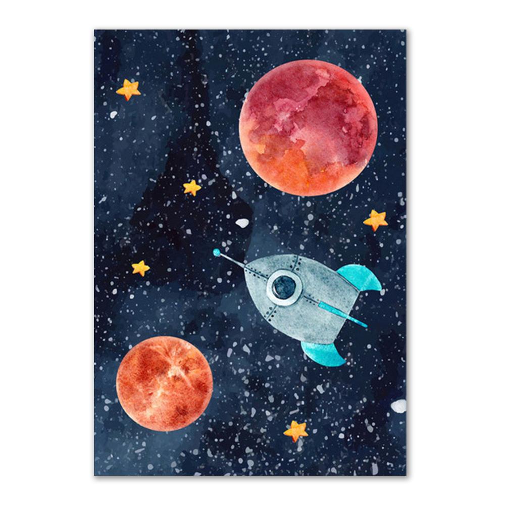 Custom Kids Name Wall Art Poster Print Space Rocket Astronaut Planet Nursery Canvas Painting Personalized Wall Art Painting Art