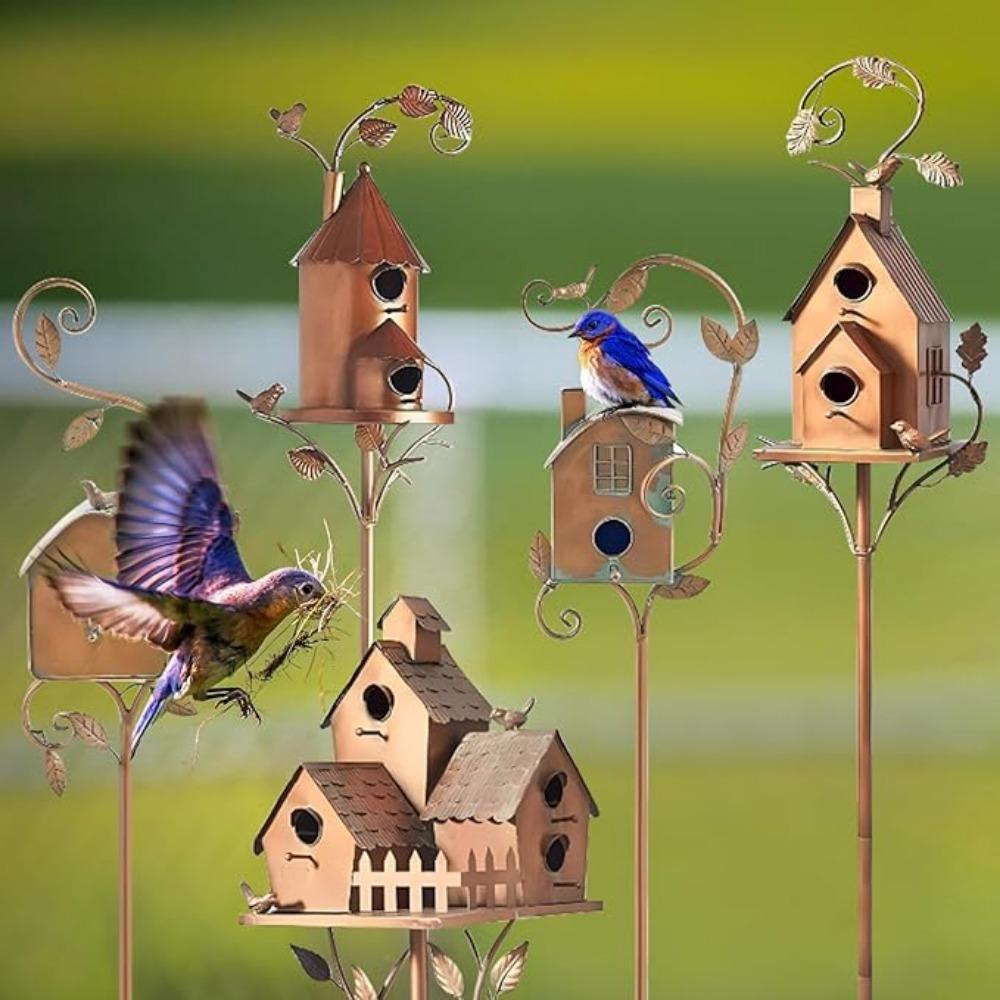 Metal Birdhouse Decoration Bird House,Birdhouse Garden Stakes with Pole for Hummingbirds,Bird Houses