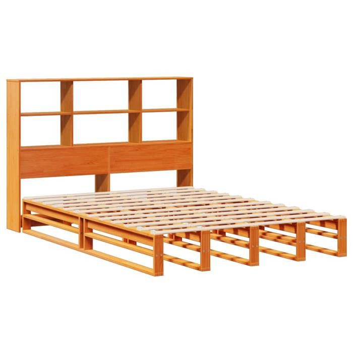 VidaXL Lit bibliothèque sans matelas cire marron 135x190cm bois massif, lit, meuble de chambre à coucher, lit avec 3323946