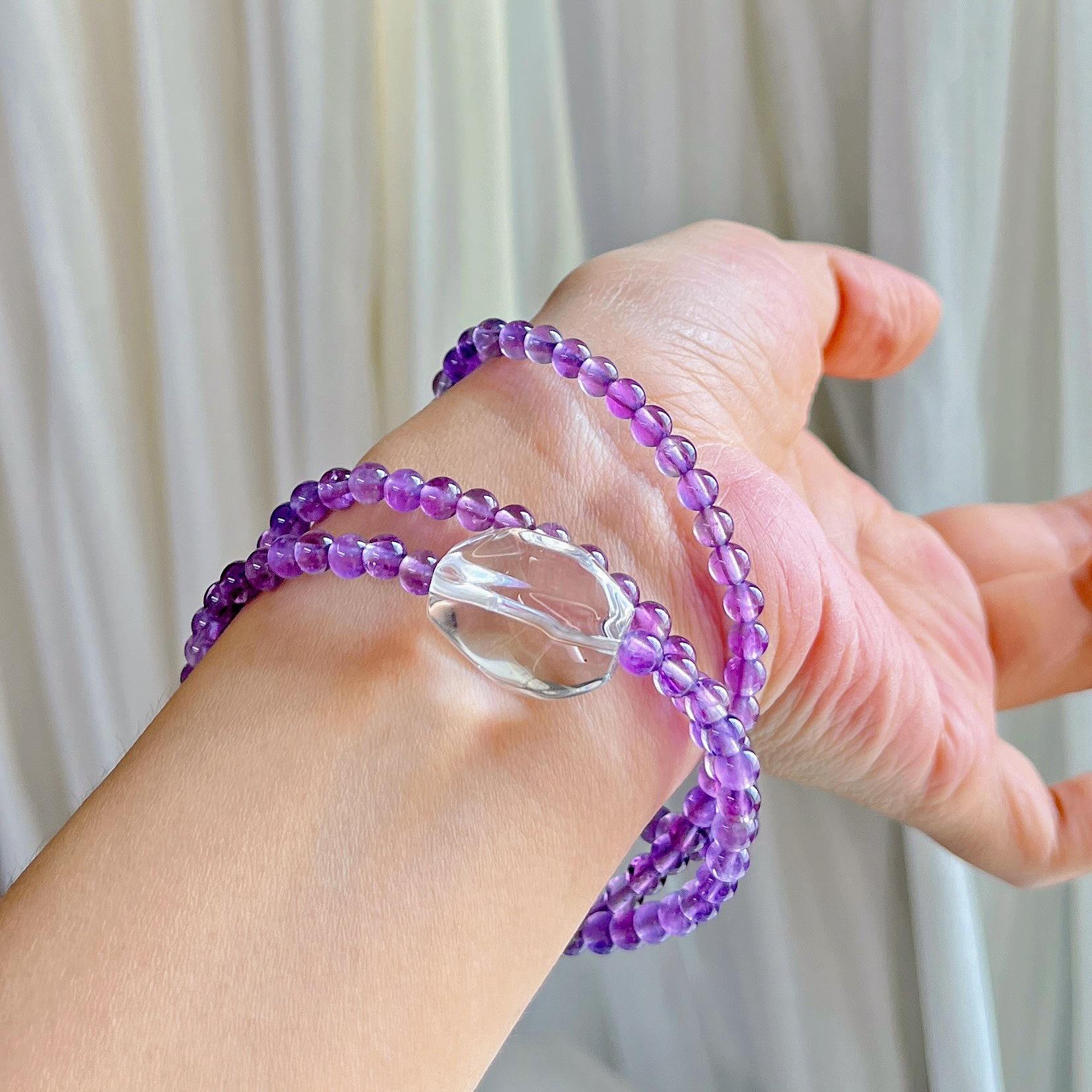 4Mm Autumn And Winter Natural Amethyst White Crystal Design Multi-Circle Bracelet Bracelet