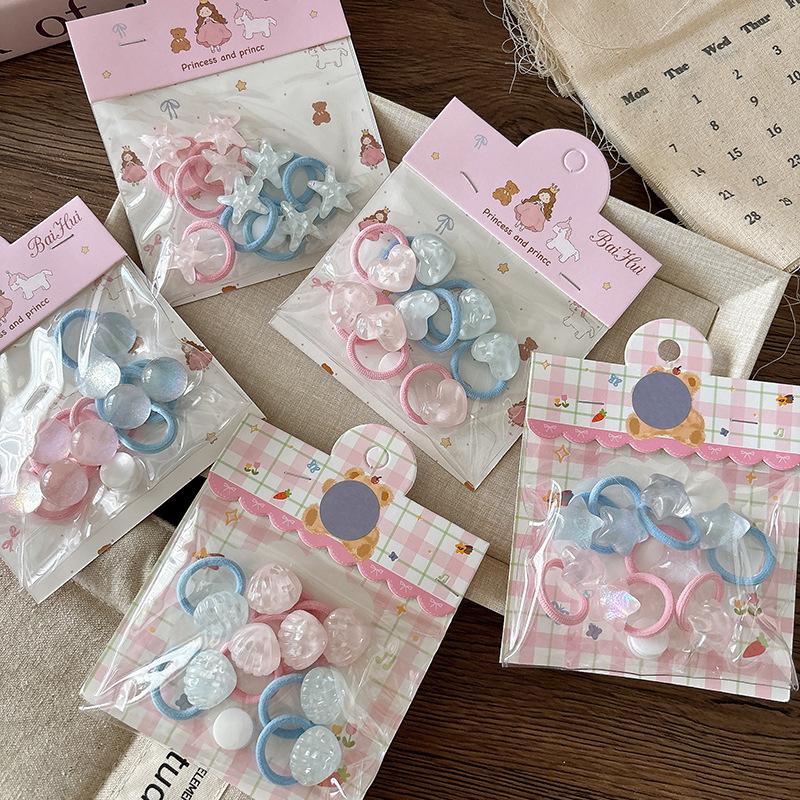 8pcs Cute Cartoon Hair Ties for Kid Girl Transparent Small Thumb Ring Elastics for Toddler Blue Pink Heart Hair Bands for Braids