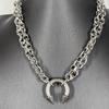 Unique Spiked Horseshoe Pendant Necklace Industrial Style for Fashion Enthusiasts Stainless Steel Neckchain