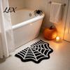 Halloween Floor Rug Spider Web Bath Mat, Gothic Bathroom Rug, Non-slip Indoor Outdoor Porch Black Bat for Home Entrance Bedroom Decor