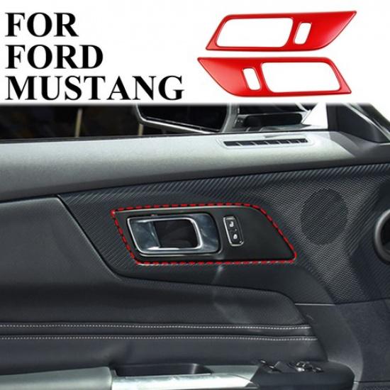 Carbon fiber style inner door handle bowl panel trim cover for Ford Mustang