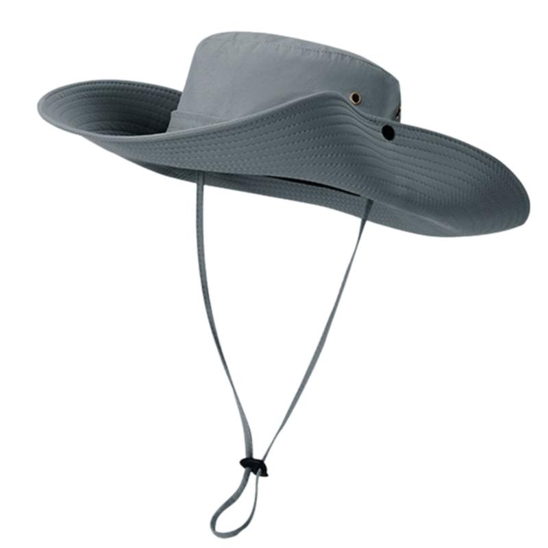 

Packable Outdoor Fisherman Hat Wide Brimmed Unisex Adjustable Chin Rope светло-серый