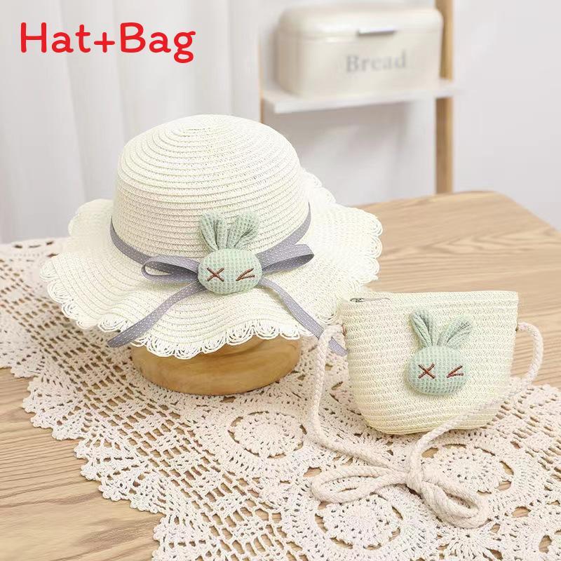 

Cute Cartoon Kids Sun Hat Set With Short Brim And Round Crown For Spring Outdoor Play White