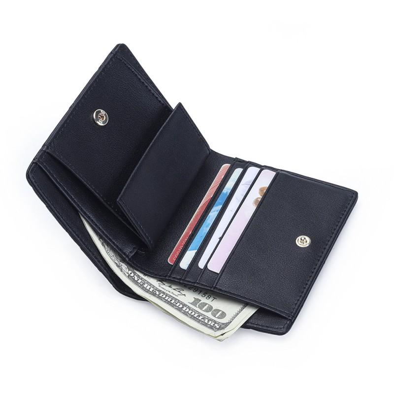 Genuine Leather Short Wallet Women's Sheepskin Diamond-shaped Style Folding Small Multifunctional Change Purse