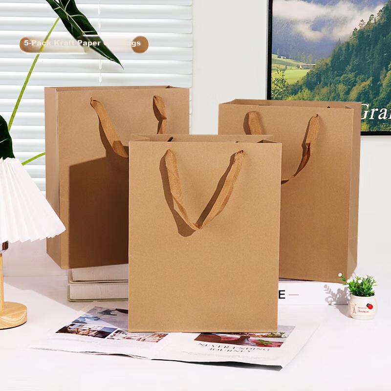 TaTanice Kraft Paper Gift Bags, File Management Handbags, Birthday Gift Bags, Packaging Bags, Tote Bags, Large Vertical Version, Pack of Five