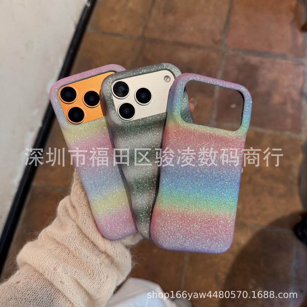 Ins rainbow glitter applies to Apple 17promax mobile phone case iPhone16 fashion 15 anti-drop 14 Internet celebrity 13