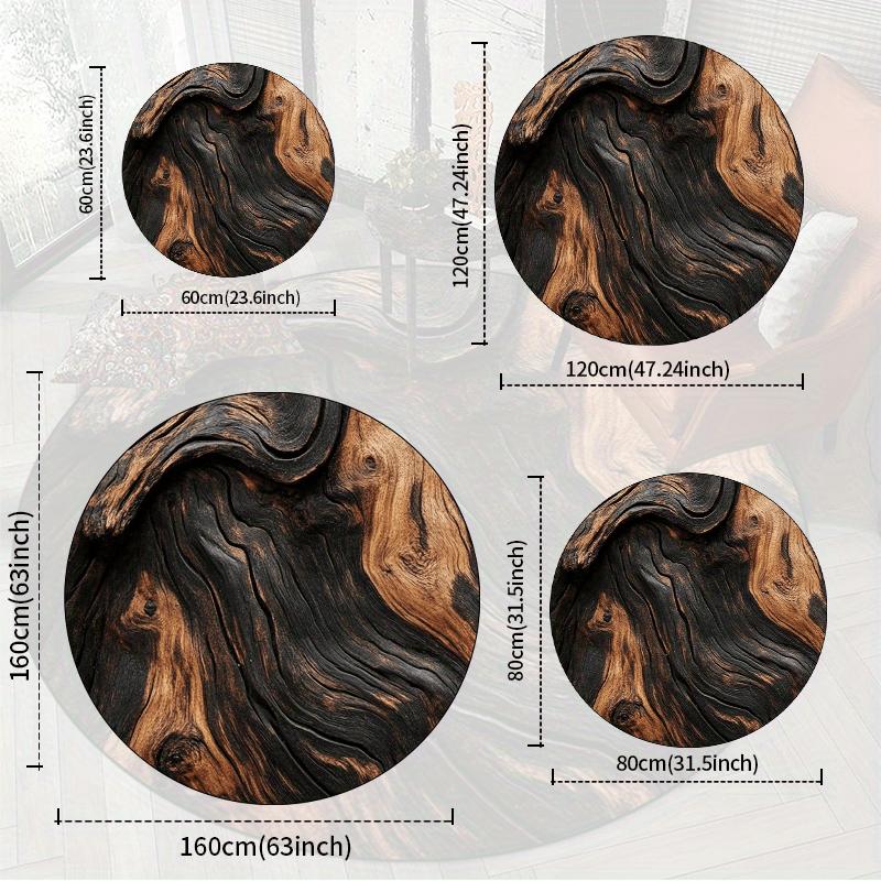 Creative Wood Texture Round Carpet Soft Non-Slip Tree Stump Area Mat Aesthetic Nature Style Rug for Entryway Home Office Washable