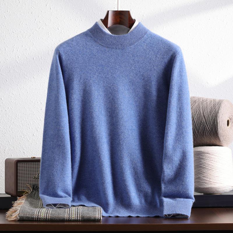 Men's 100% Pure Mountain Half-Cashmere High Neck Knit Sweater - Thickened for Autumn/Winter