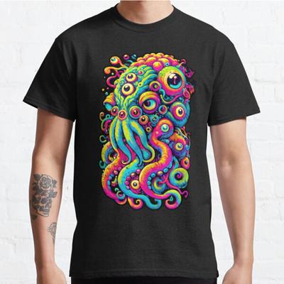 Übergröße S-3XL Neon Lovecraftian Horror Bedrucktes T-Shirt Herren Tops Mode Kleidung T-Shirts