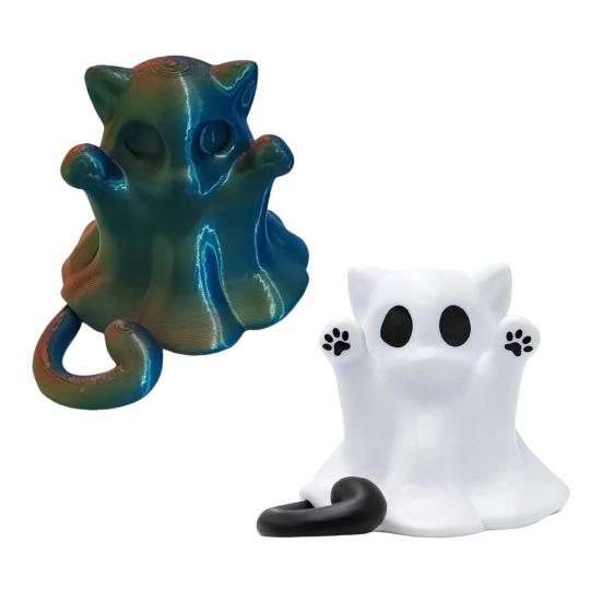 Yousheng Halloween Ghost Cat Statue Cute Mini Cat Figurine Cartoon Desk Ornament for Home Office Tabletop Shelf Decor