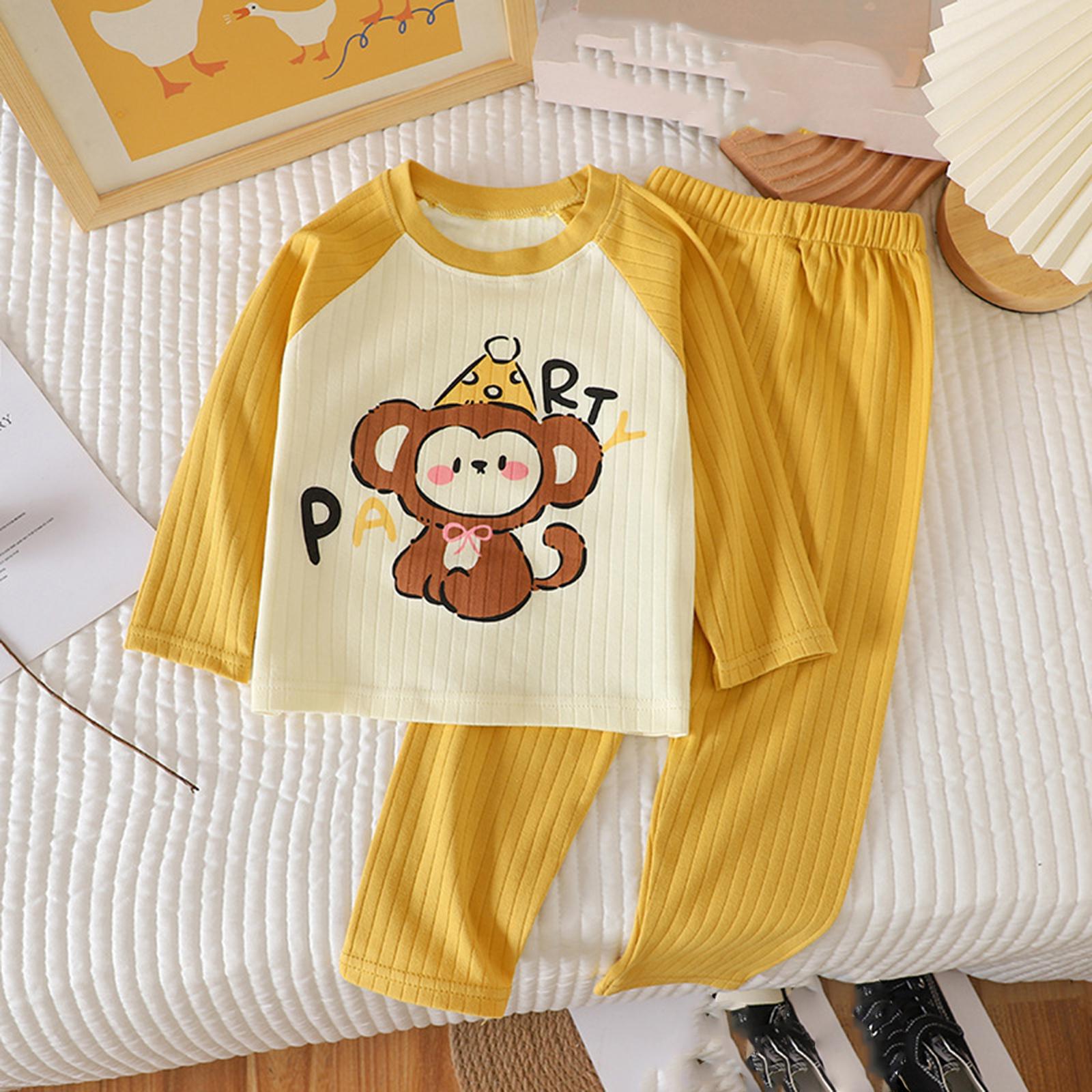 

Children s Fashion Cotton Set Long-sleeved Underwear For Boys And Girls Children s Pyjamas And Loungewear 80 жёлтый