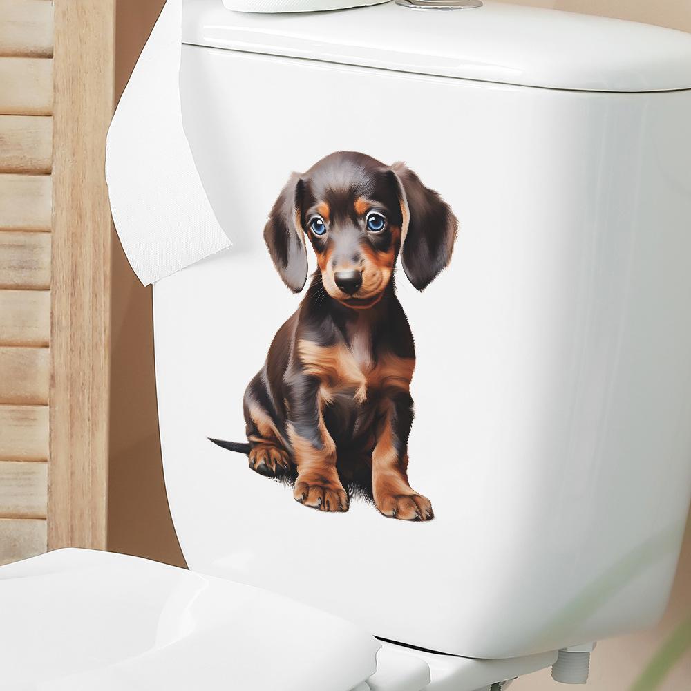 Zabawny Trójwymiarowy Realistyczny Szczeniak Naklejka WC i Ścienna Wodoodporna Samoprzylepna Usuwalna Naklejka do Dekoracji Łazienki WC