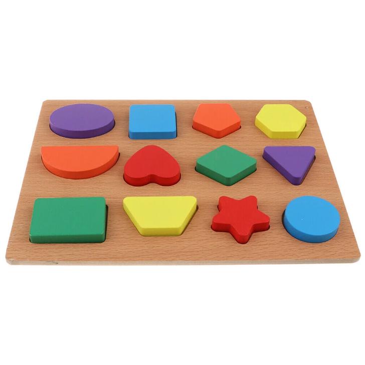 GHEMOTOC® Wooden Puzzle with 12 Geometric Shapes, 3D Colorful Educational Toy, 29*22 Cm, Montessori Learning