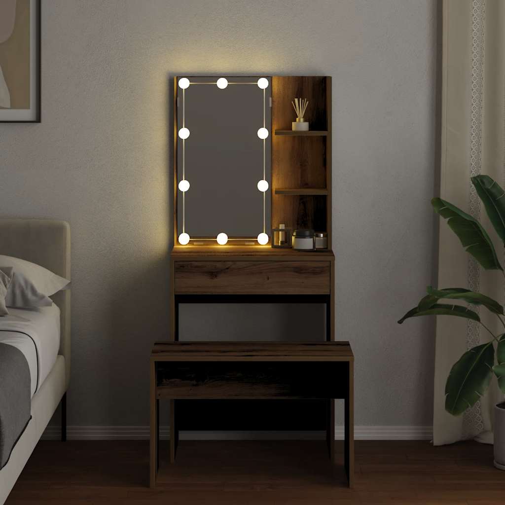 Toaletka Z Oświetleniem Led Dąb Artisan Materiał Drewnopochodny