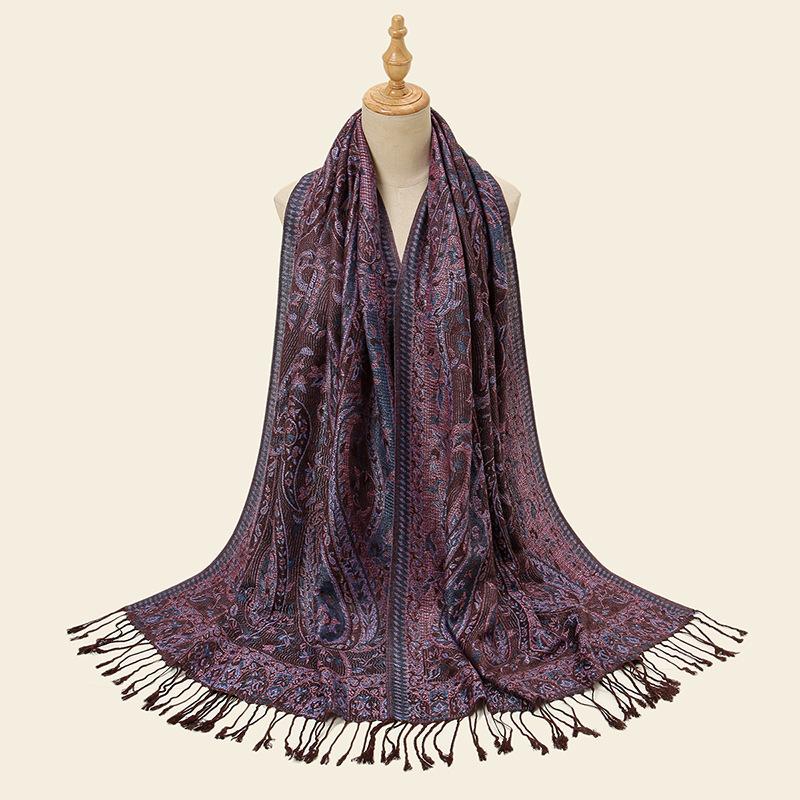 Classic Ethnic Style Jacquard Cashew Polyester Long Scarf with Literary Retro Women's Versatile Scarf Fashionable Elegant Shawl