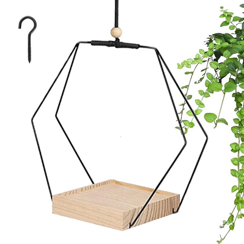 Indoor Plant Hanger Hanging Plant Pot Hanger With Wood Base Boho Macrame Hang Plant Holder For Indoor Plants Planter For Wall